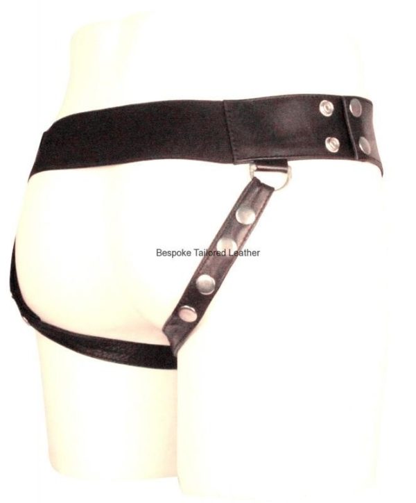 Men's Black Leather Jockstrap Detachable Pouch with Red Colour Stripe (Custom Made to Order)