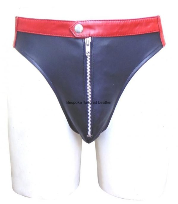 Men's Leather Jocks Strap with Red Colour Waistband