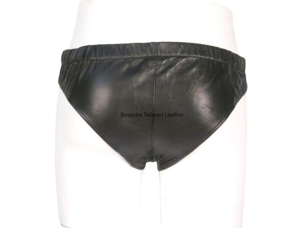 Men's Black Leather Briefs with Colour Stripe at the Front