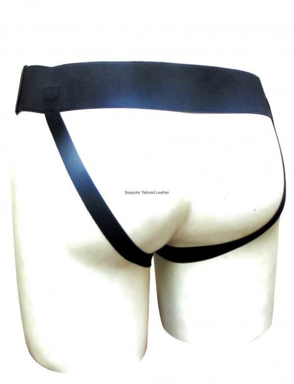Men's Black Leather Jockstrap with White Piping