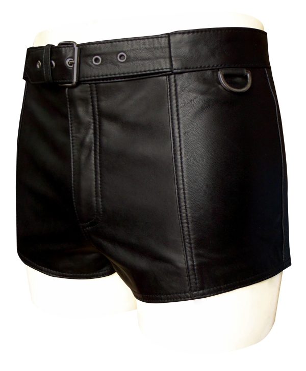 Men's Black Leather Shorts With Full Lace Back