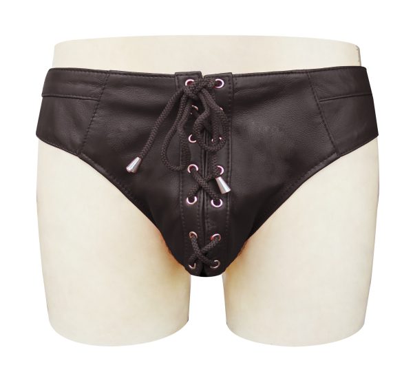 Men's Black Leather Jockstrap/Briefs with Front Lace (Custom Made to Order)