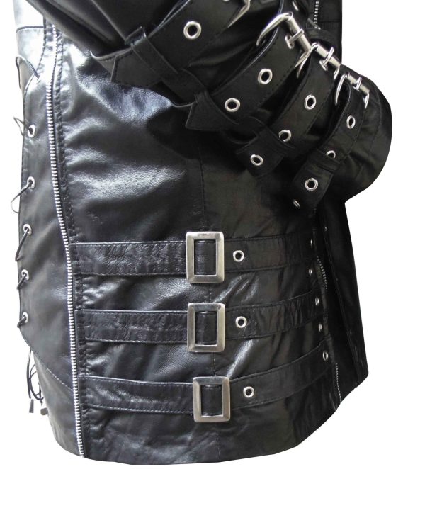 Men's Real Leather Jacket Style Shirt with Studs & Hood