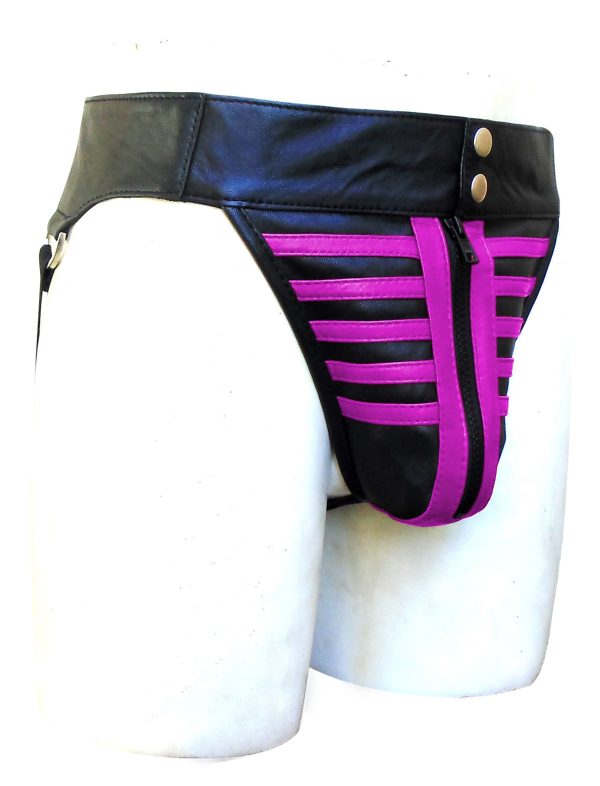 Men's Leather Jockstrap in Skeleton Style with Pink Stripe (Custom Made To Order)