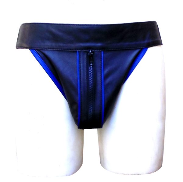 Men's Leather Jockstrap with Blue Piping (Custom Made to Order)