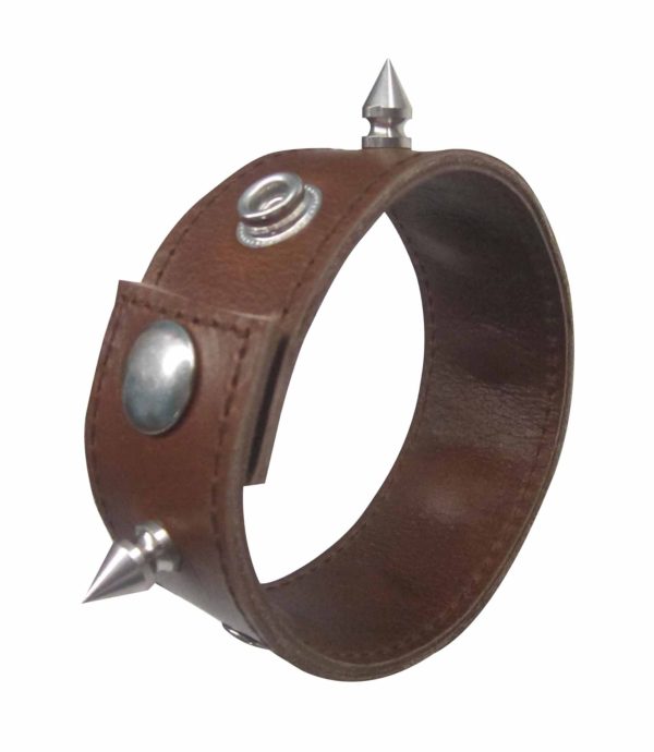 Brown Leather Wristband With Metal Stud