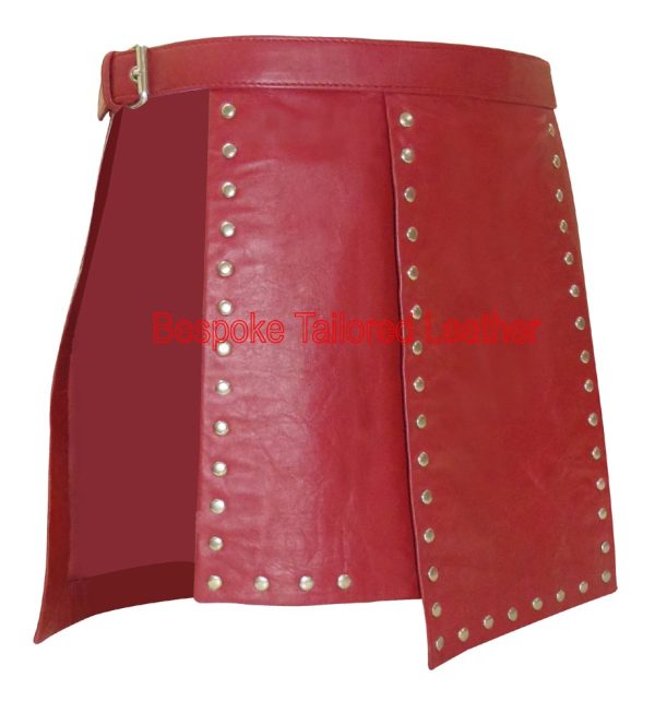 Men's Red Gladiator Kilt with Studs 15 Inches long (Custom Made to Order)