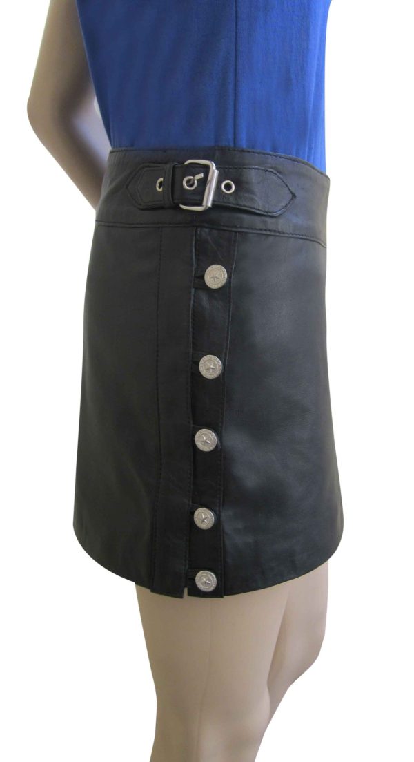 Brown Leather Skirt With Side Button
