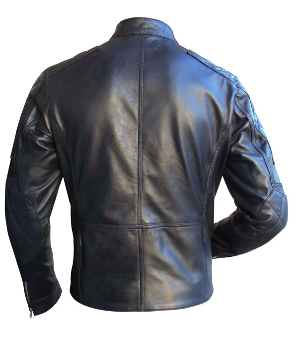 Biker Long Sleeve Round Neck Leather Jacket(Custom Made to Order) Plus sizes welcome