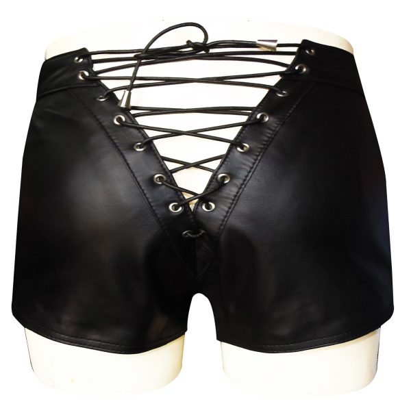 Leather Shorts With Full Lace Back and Snap Button on front