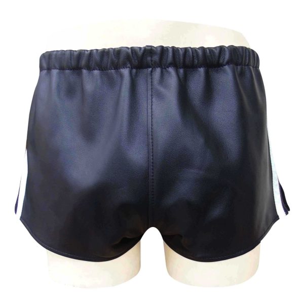 Black Leather Shorts With White Color Stripes (Custom Made To Order)