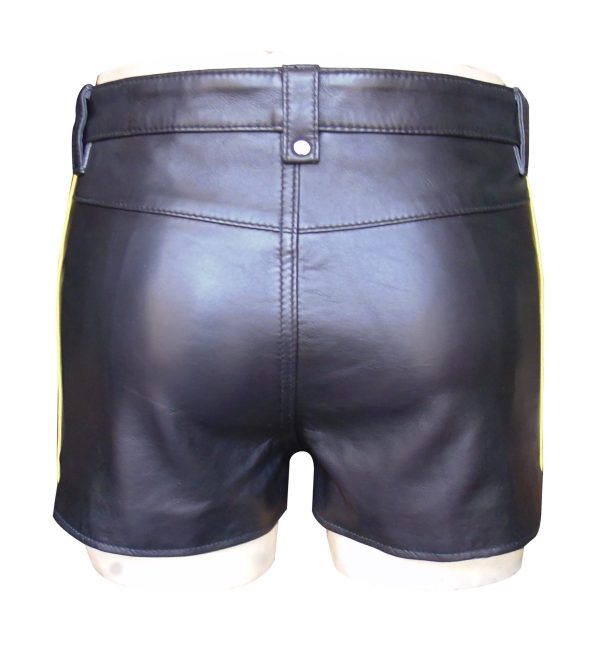 Black Hot Leather Shorts With Yellow Colour Stripe (Custom Made To Order)