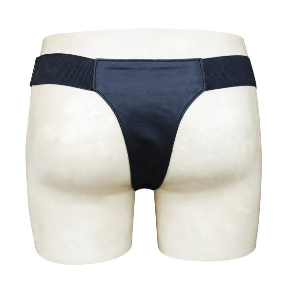 Men's Black Leather Brief with Red Stripe & Eyelet on Front