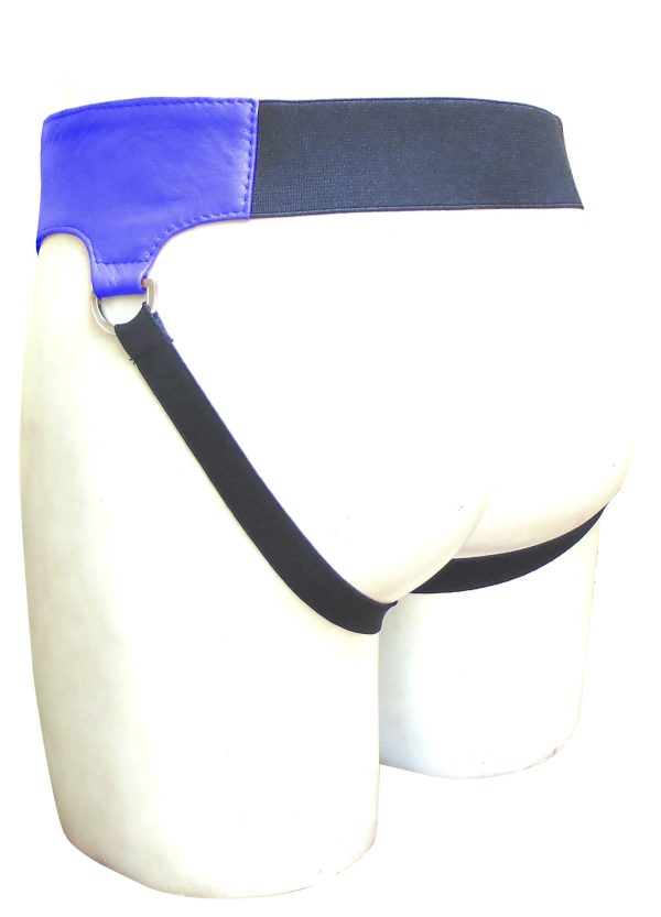Black Leather Jocks Strap With Blue Waistband (Custom Made to Order)