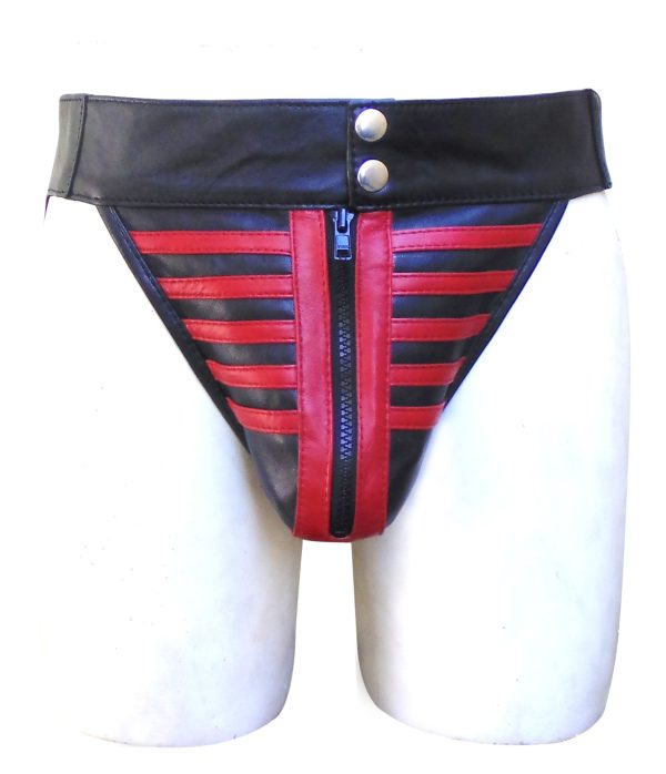 Leather Jockstrap Skeleton Style With Red Stripe (Custom Made To Order) Plus sizes welcome
