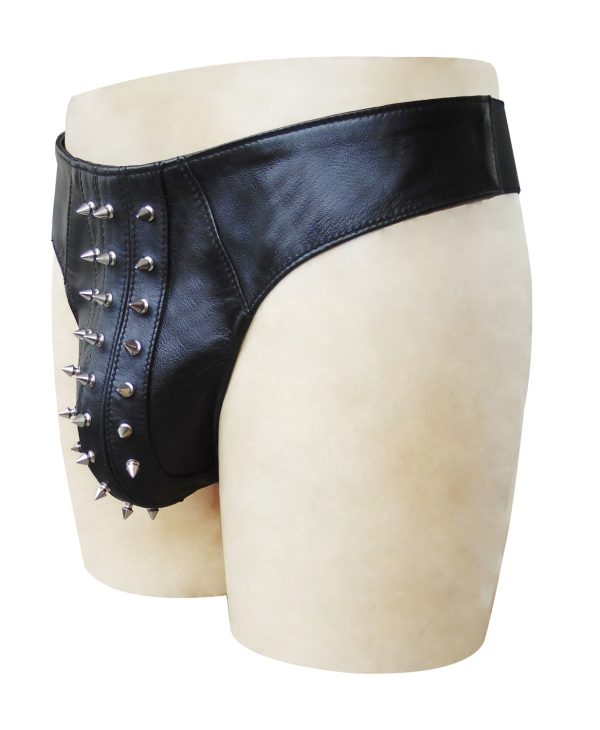 Black Leather Thong With Metal Studs On Front (Custom Made To Order) Plus sizes welcome