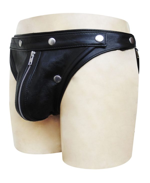 Black Leather Jockstrap with Detachable Pouch (Custom Made to Order)