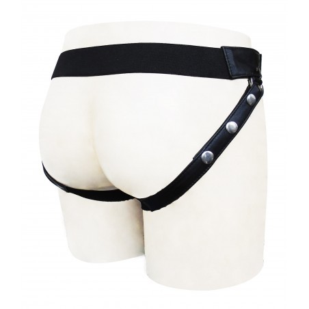 Black Leather Jockstrap with Stud on Front of Pouch (Custom Made to Order)