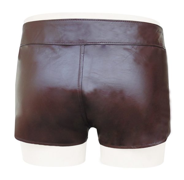 Brown Leather Short With Detachable Front Pouch (Custom Made to Order)