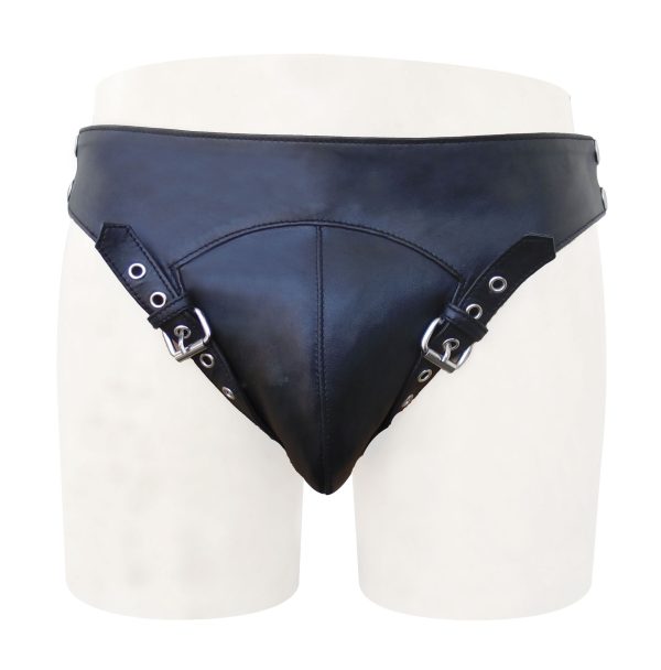Black Leather Jockstrap with Buckle Design on Front (Custom Made to Order)