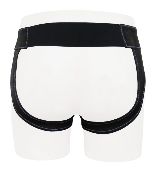 Black Leather Jockstrap with Stripes and Lacing on Front (Custom Made to Order)