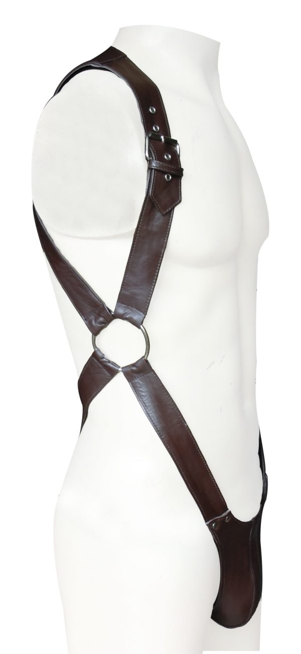 Full body suite in Brown real Leather, Jockstrap with O-Ring style (Custom Made to Order)