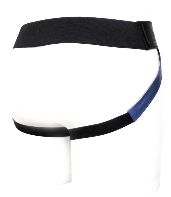 Black Leather Jockstrap With Blue Stripe with Piping (Custom Made To Order)