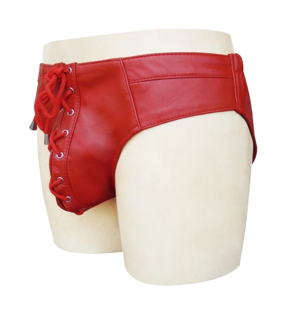 Red Leather Jockstrap With Front Lace and Hole In Back (Custom Made to Order)