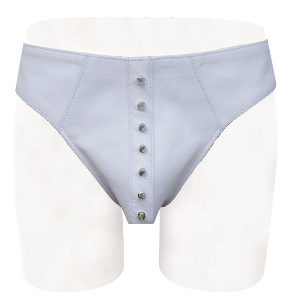 White Leather Jocks with Metal Stud and leather Waist Band(Custom Made to Order)